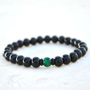 GEMSTONE | Onyx & Malachite gemstone beaded bracelet,Gift for him, Anniversary